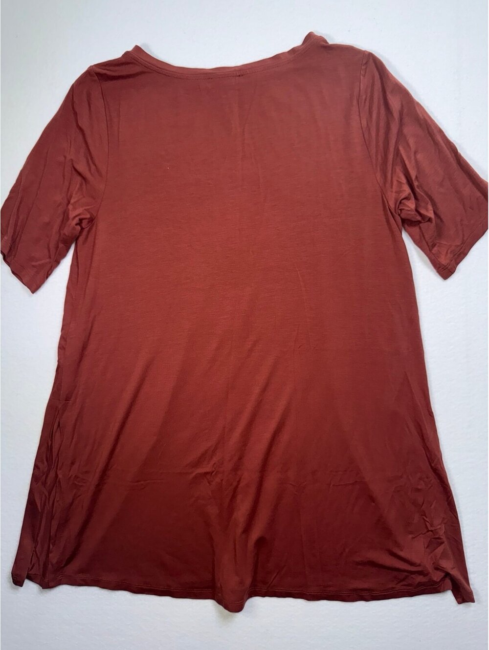 NWOT Eileen Fisher TENCEL Lyocell Tee Rust Brown Short Sleeve Crew Neck Top M - Picture 3 of 8